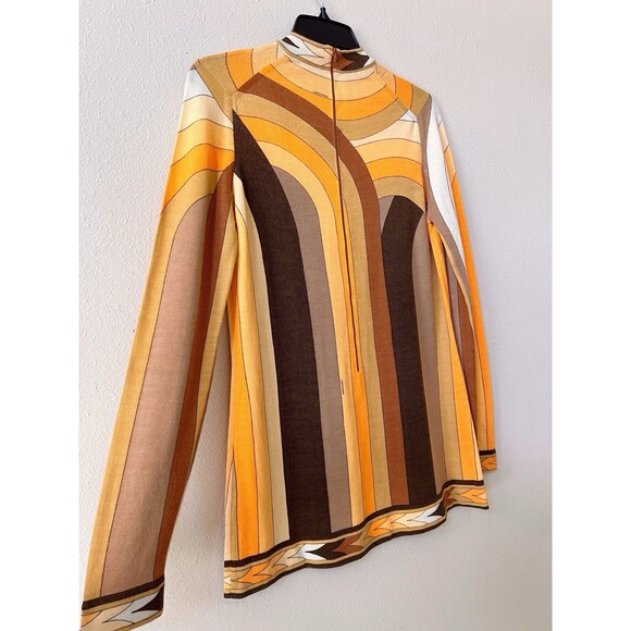 VTG Leonard Paris Geometric Knit Top Large Bergdorf Goodman Yellow Brown AS IS - Picture 8 of 11
